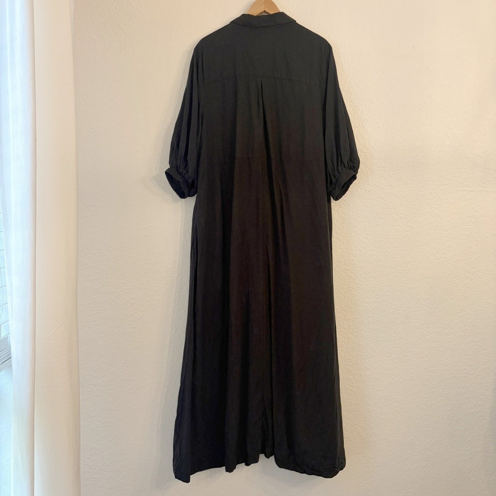 Anthropologie Maeve Mona Linen Shirt Dress L Maxi Puff Sleeve Resort Beach Black - Picture 7 of 12